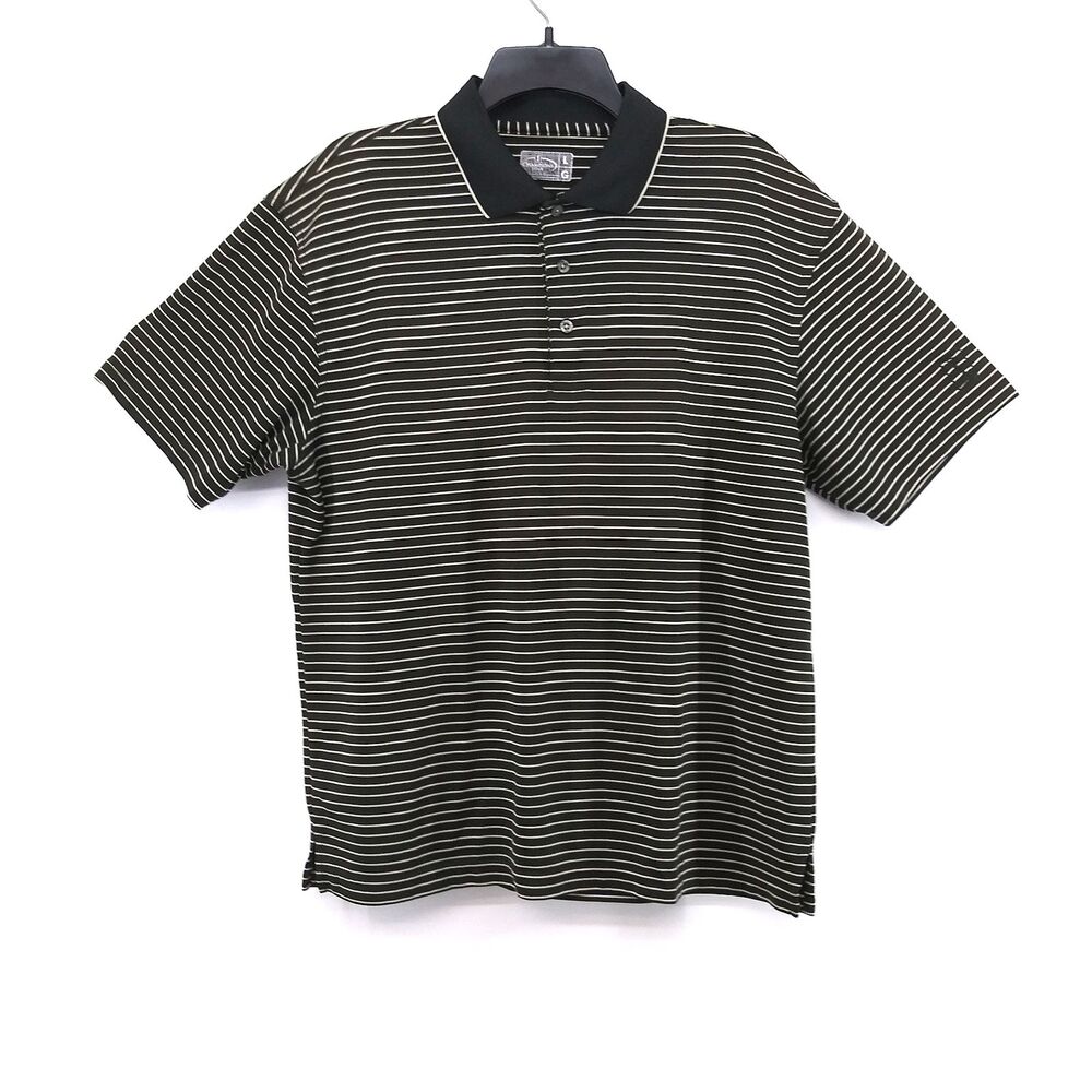 Champions Tour Polo Shirt Mens Large Black Striped Collared Short Sleeve Golf